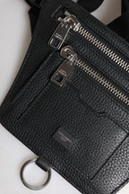 Black Calfskin Logo Plaque Belt Waist Men Fanny Pack Bag