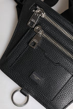 Black Calfskin Logo Plaque Belt Waist Men Fanny Pack Bag