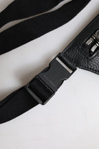 Black Calfskin Logo Plaque Belt Waist Men Fanny Pack Bag