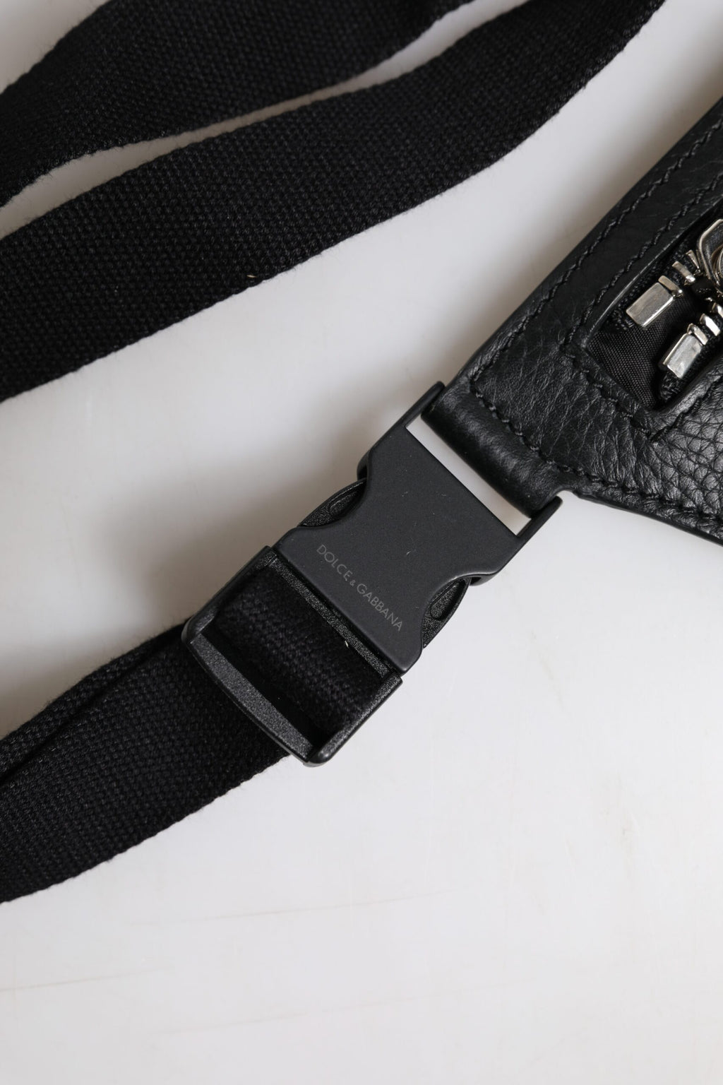 Black Calfskin Logo Plaque Belt Waist Men Fanny Pack Bag