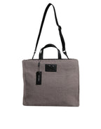 Grey Alpaca Wool Logo Plaque Tote Shoulder Bag