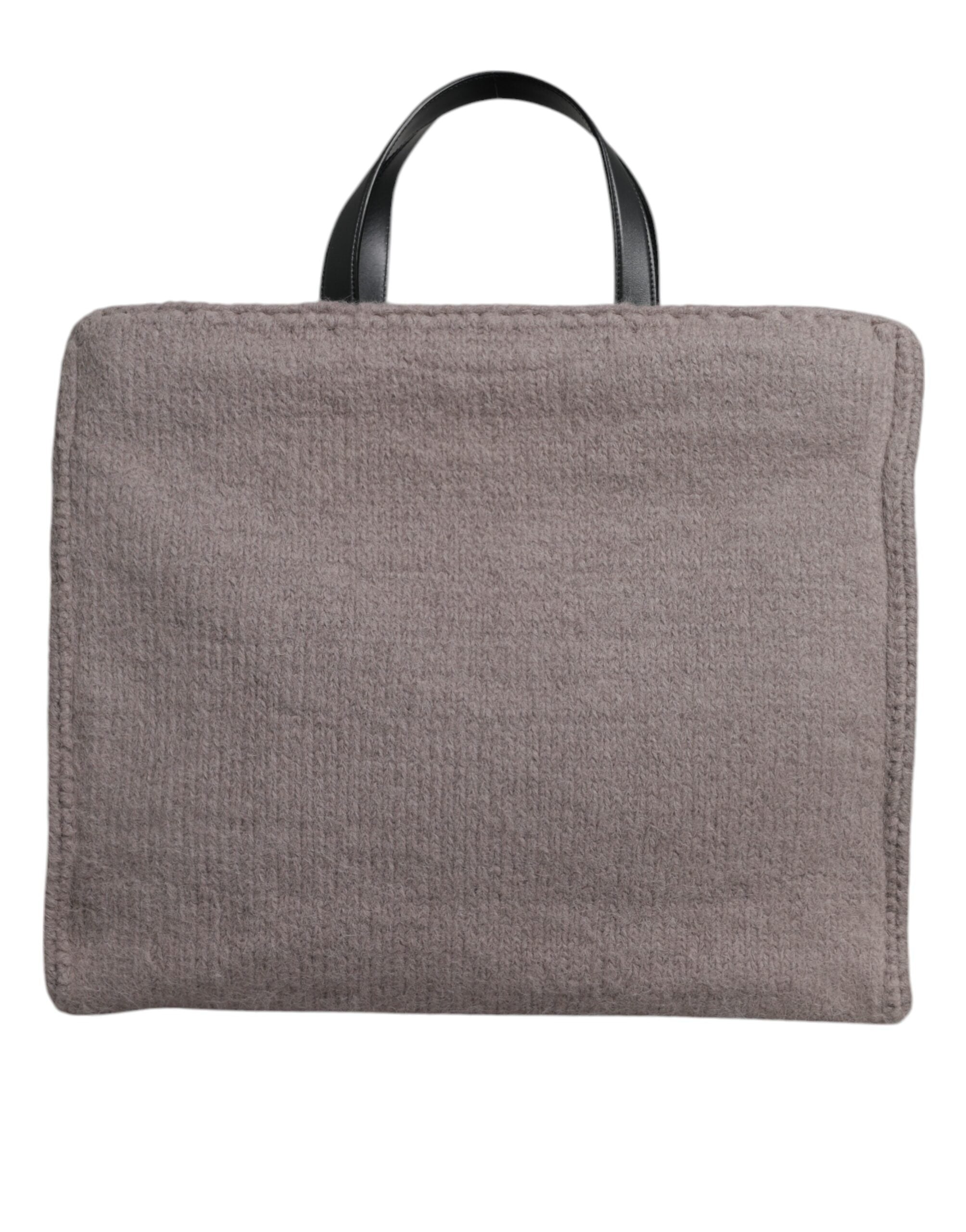 Grey Alpaca Wool Logo Plaque Tote Shoulder Bag