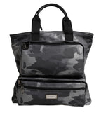 Gray Camo Cotton Multiple Compartments Tote Bag