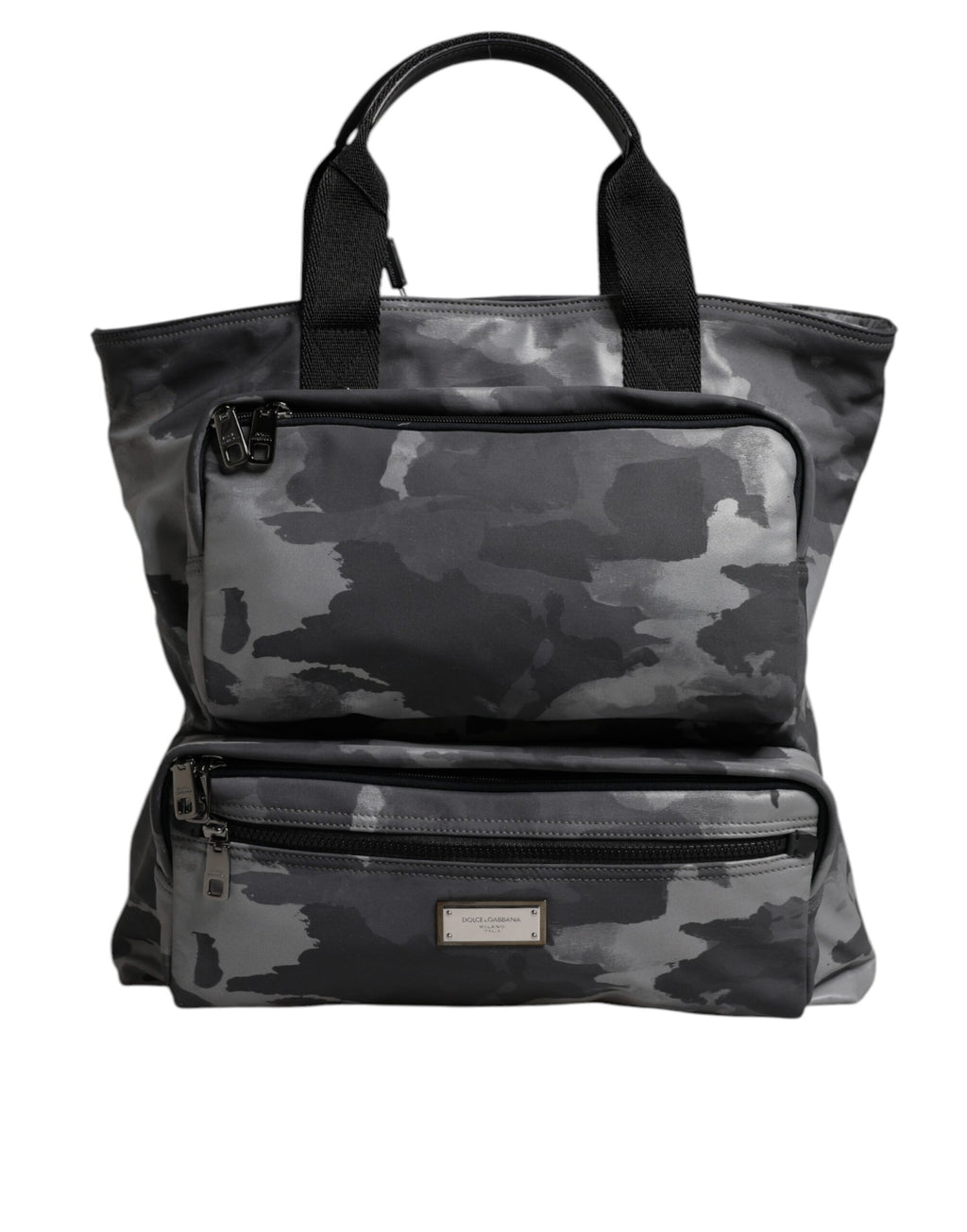 Gray Camo Cotton Multiple Compartments Tote Bag