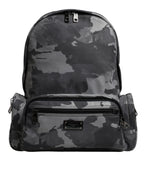 Gray Cotton Camouflage Logo Plaque Backpack Bag