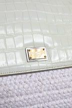 White Rafia Leather Top Handle Crossbody Bag
