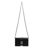 Black Calfskin Leather Chain Strap Shoulder Crossbody Bag