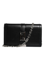 Black Calfskin Leather Chain Strap Shoulder Crossbody Bag