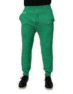 Green Cotton Elastic Waist Men Casual Pants