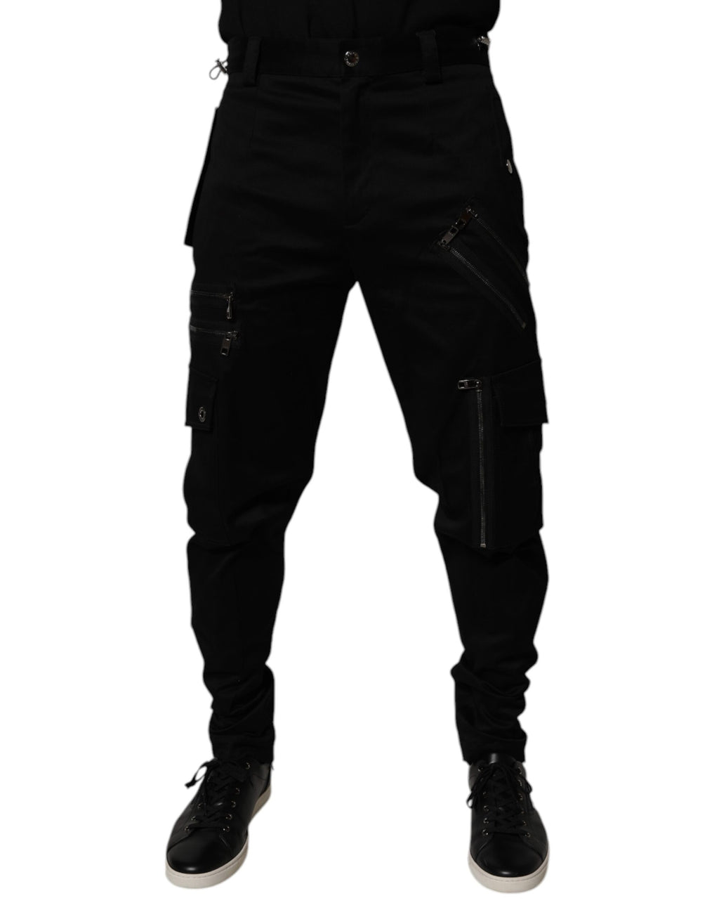 Black Cotton Cargo Tapered Pants