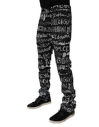 Black Cotton Logo Print Straight Denim Jeans
