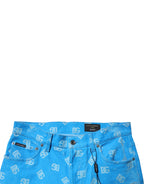 Blue Logo Monogram Cotton Skinny Denim Jeans