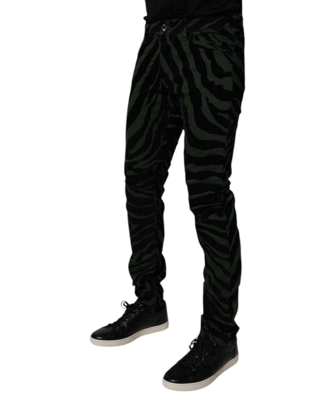 Black Green Stripes Cotton Skinny Denim Jeans