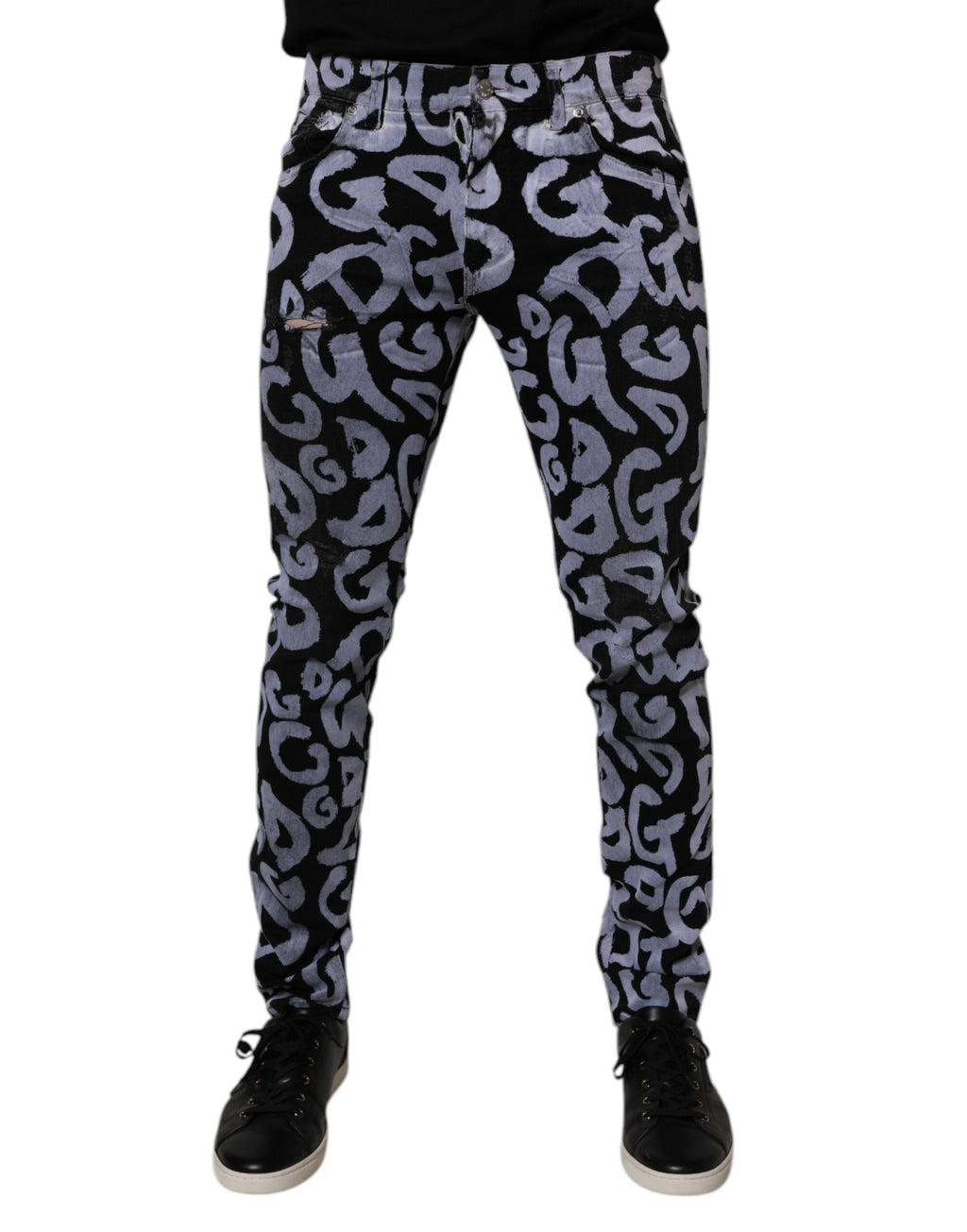 Black Logo Monogram Cotton Skinny Denim Jeans