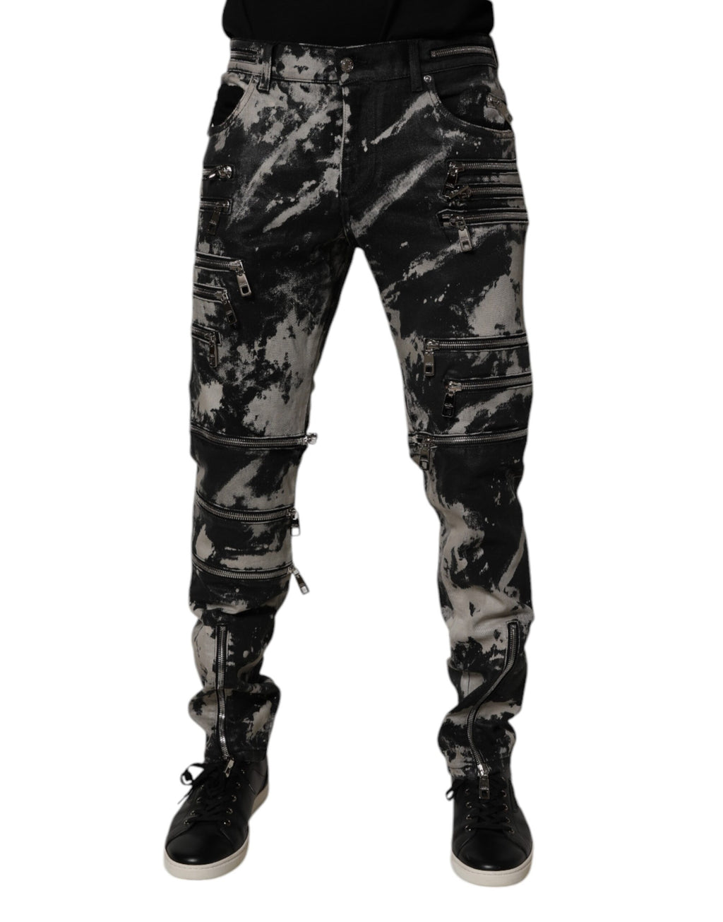 Black Tie Dye Cotton Skinny Zip Denim Jeans