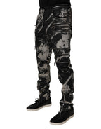 Black Tie Dye Cotton Skinny Zip Denim Jeans