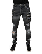 Dark Gray Tattered Cotton Skinny Denim Jeans