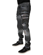 Dark Gray Tattered Cotton Skinny Denim Jeans