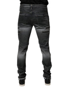 Dark Gray Tattered Cotton Skinny Denim Jeans