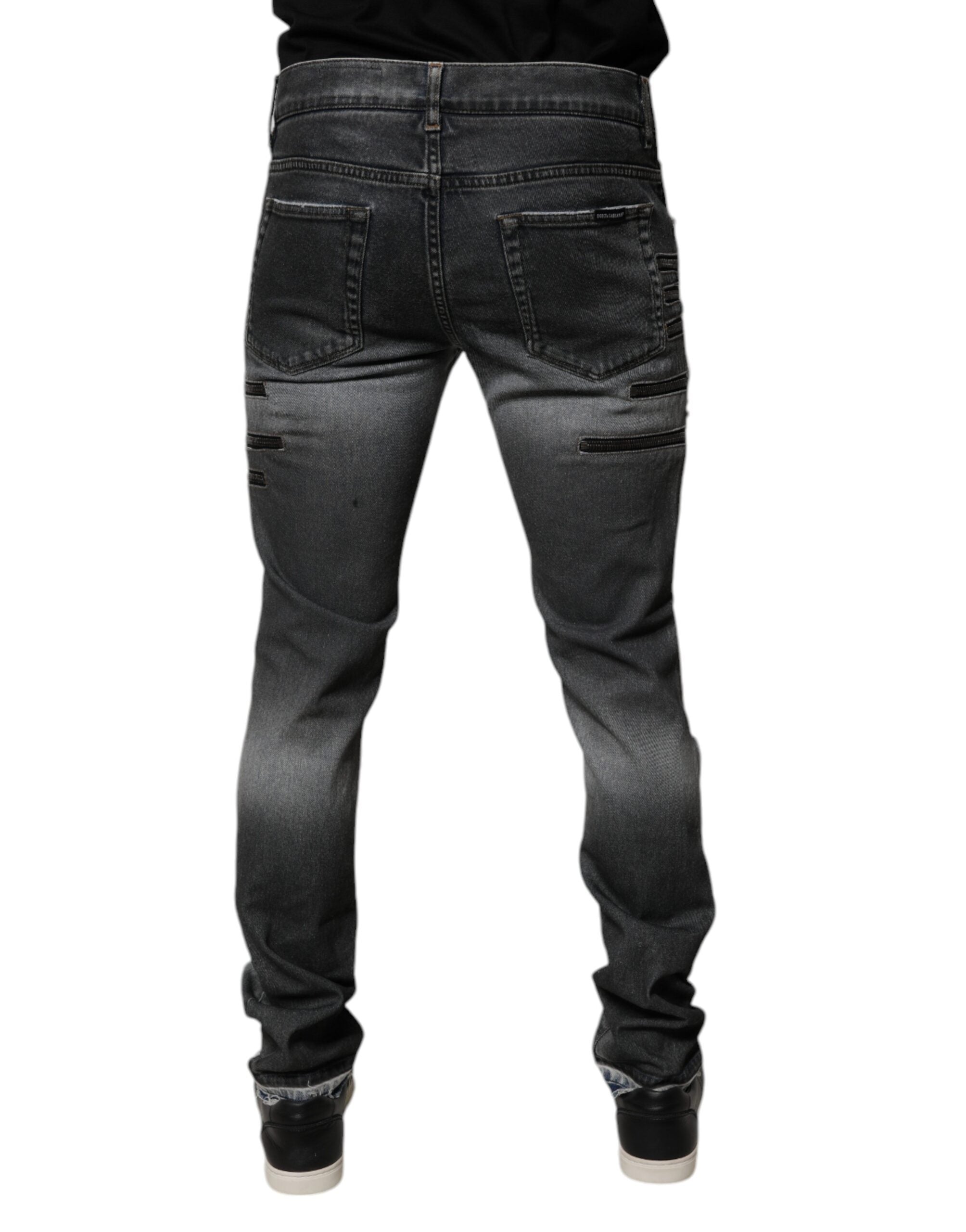 Dark Gray Tattered Cotton Skinny Denim Jeans