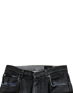 Dark Gray Tattered Cotton Skinny Denim Jeans