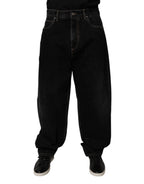 Black Cotton Mid Waist Wide Leg Denim Jeans