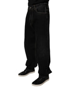 Black Cotton Mid Waist Wide Leg Denim Jeans