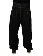 Black Cotton Mid Waist Wide Leg Denim Jeans
