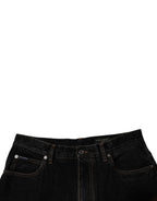Black Cotton Mid Waist Wide Leg Denim Jeans