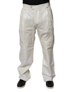 White Linen Mid Waist Straight Men Denim Jeans