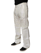 White Linen Mid Waist Straight Men Denim Jeans