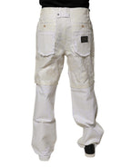 White Linen Mid Waist Straight Men Denim Jeans