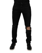 Black Ripped Cotton Skinny Men Denim Jeans