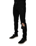 Black Ripped Cotton Skinny Men Denim Jeans