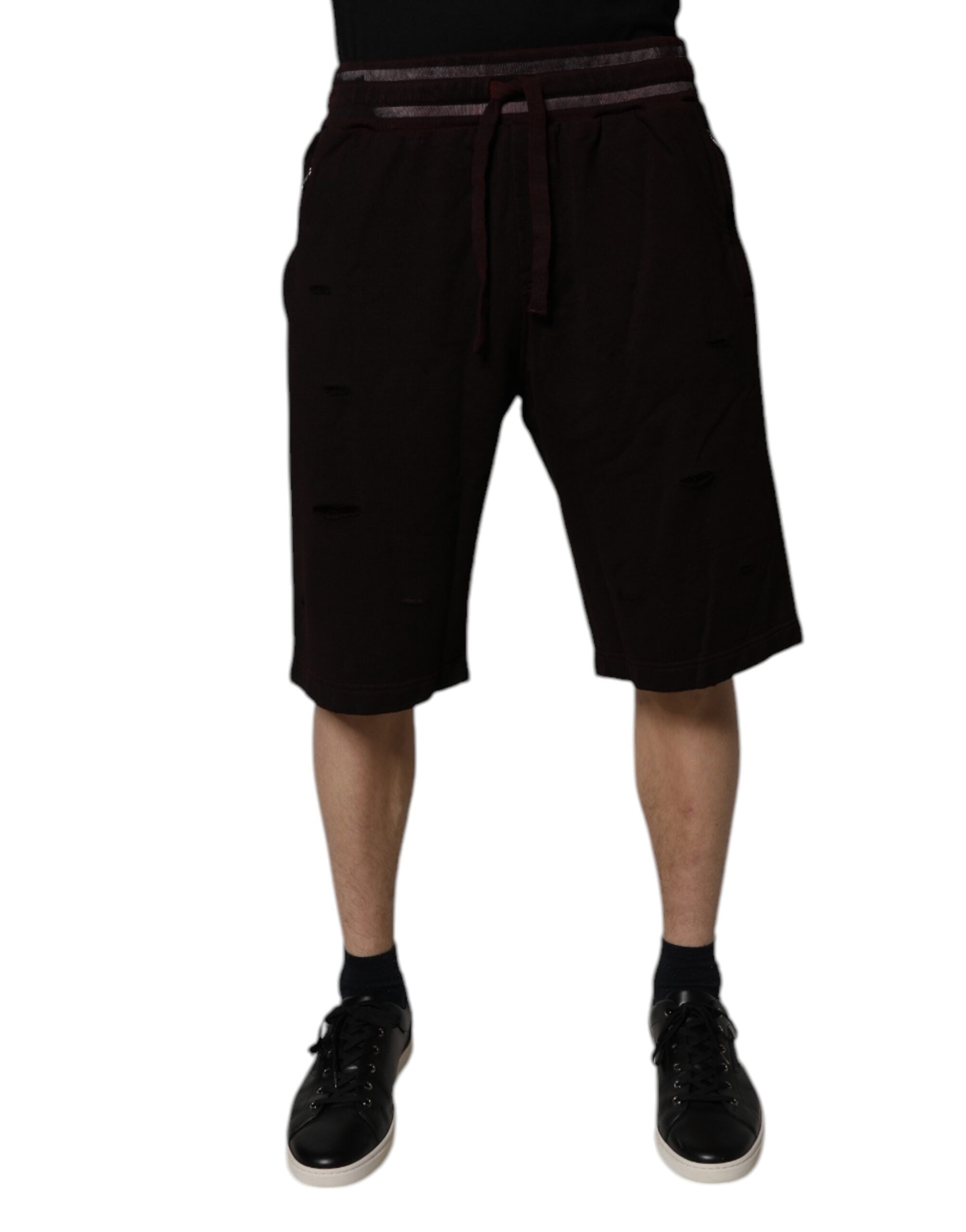 Maroon Cotton Logo Plaque Men Bermuda Shorts