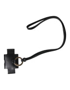 Black Leather Strap Gold Metal Logo Plaque Airpods Case