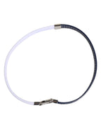 Blue White Leather Trimmed DG Engraved Silver Tone Clasp Bracelet