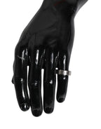 Silver Tone Brass Clear Crystal DG Logo Ring