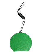 Green Calfskin Leather Round Logo Hand Mirror Holder