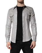 Metallic Gray Cotton Button Down Shirt