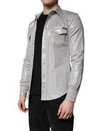 Metallic Gray Cotton Button Down Shirt