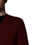 Maroon Cashmere V-neck Men Pullover Sweater