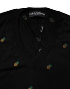Black Pineapple Crew Neck Pullover Sweater