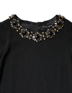 Black Crystal Embellished Round Neck Mini Dress