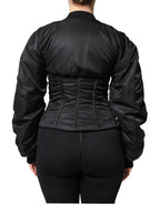 Black Nylon Full Zip Bustier Corset Jacket