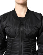 Black Nylon Full Zip Bustier Corset Jacket