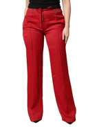 Red Viscose Straight Fit Pants