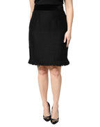Black Wool Fringe High Waist Pencil Mini Skirt