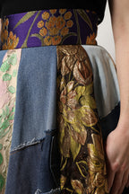 Multicolor Patchwork High Waisted Midi Skirt