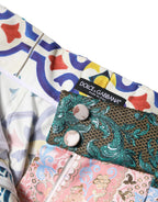 Multicolor Cotton Patchwork Hot Pants Shorts